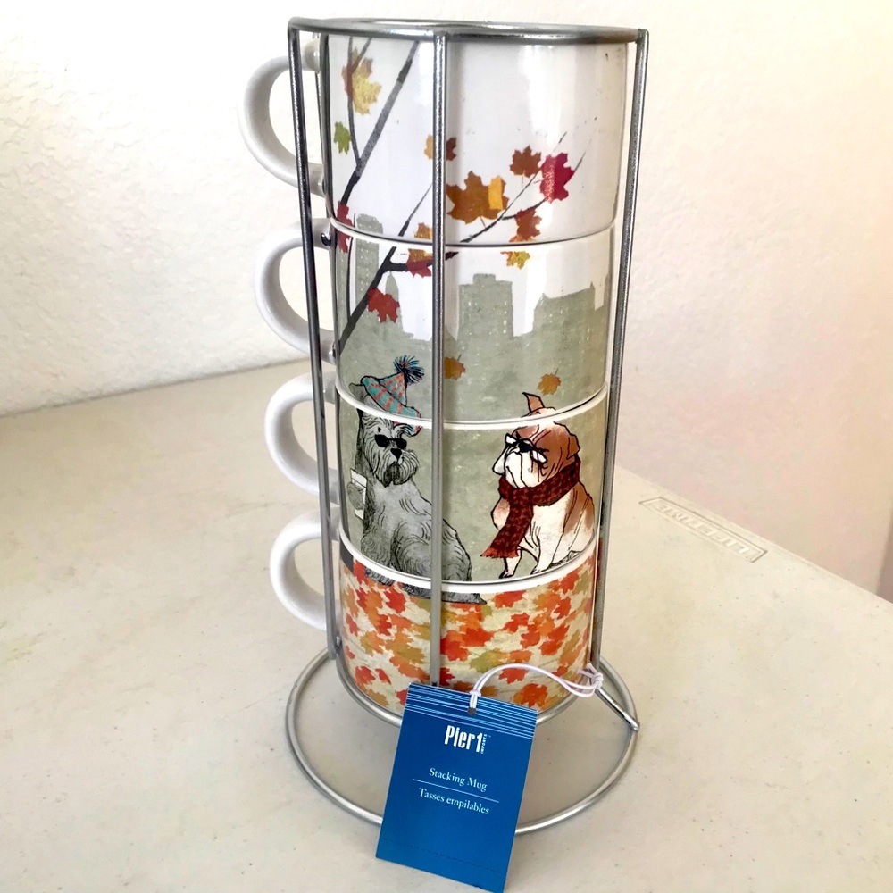 PIER 1 Autumn PARK AVENUE PUPPIES Stacking Mug Set